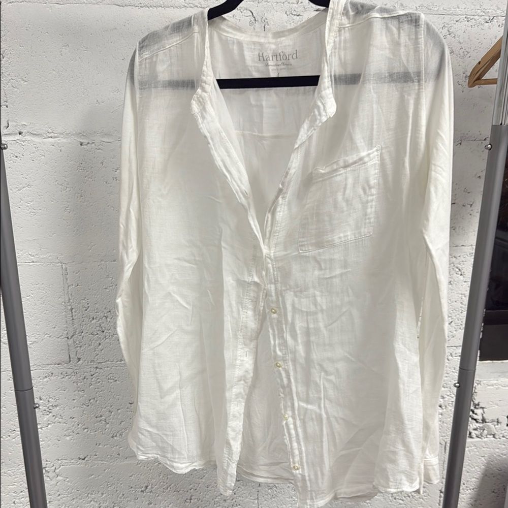 Hartford White Casual Button Down Shirt - Size 4 - Long Sleeve Top